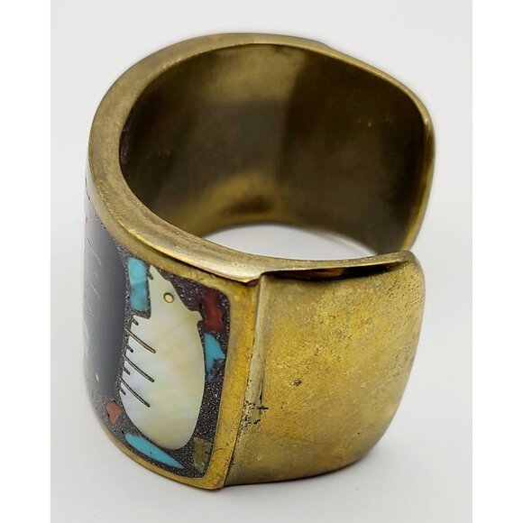 Vintage Andrew Shows Handcrafted Brass Cuff Bracelet W/ Bear Design Rare Unique - Picture 7 of 16